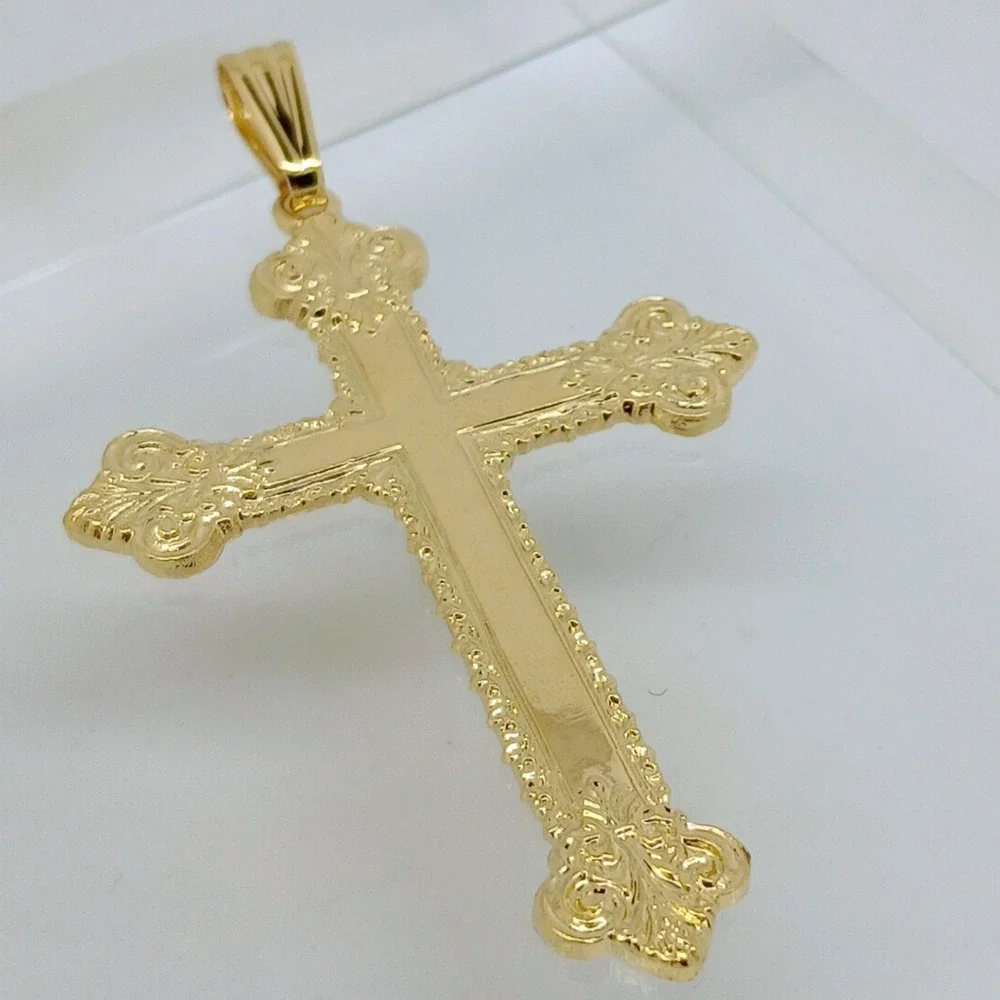 Karatbond Vintage Y2K Gold Ornate Fleur-de-lis Cross Pendant Made in USA NOS